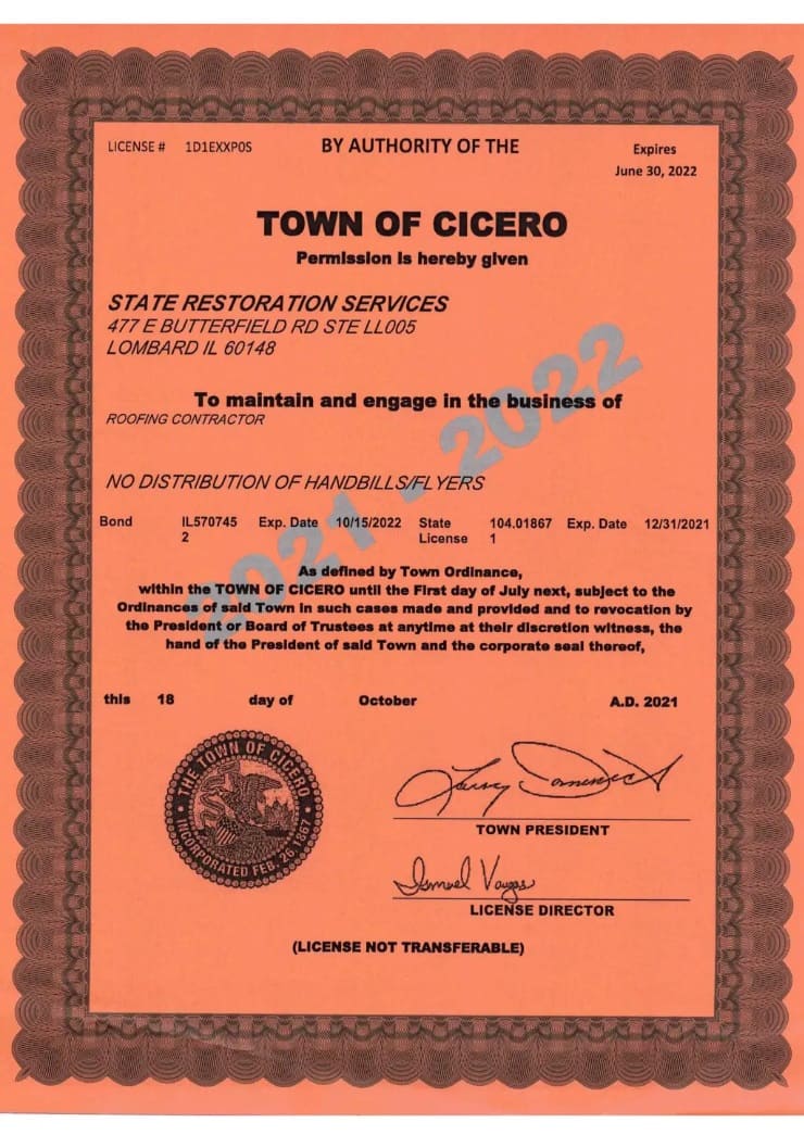 General Contractors License Town of Cicero - State Restoration Services